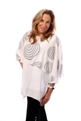 090- Radzoli White with Black Circles Double Layer Tie Top