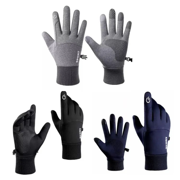 1 Pair With Velvet Waterproof Outdoor Cycling Cold and Wind-proof Warm Gloves, Size: One Size(Navy)