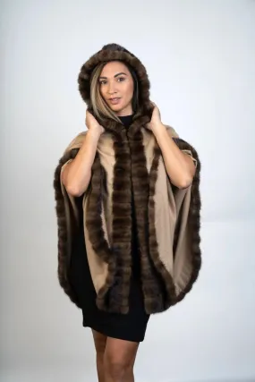 100% Cashmere Cape with Fur Trim