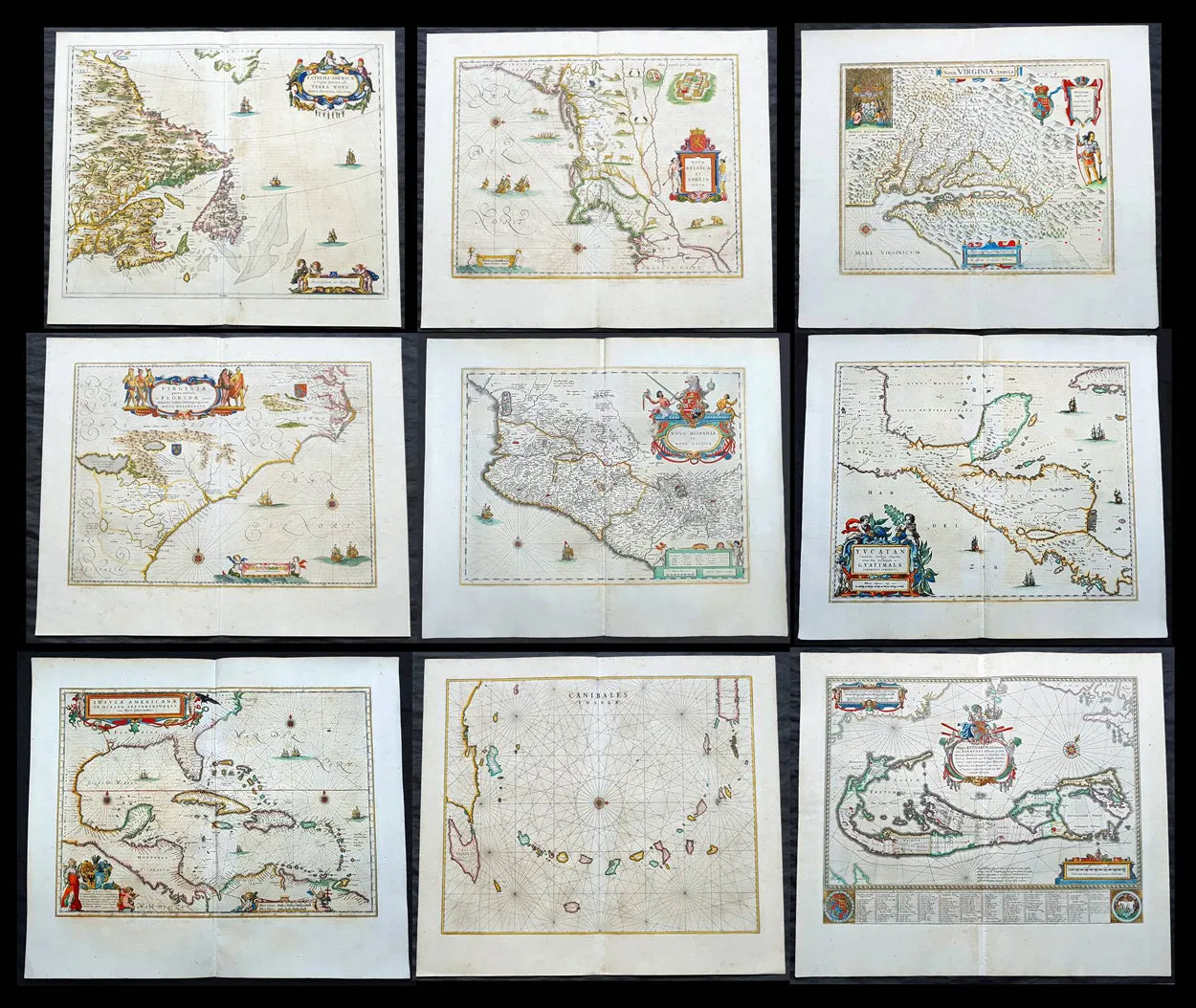 1662 Joan Blaeu Complete Set of 9 Antique Maps of North America from Atlas Major, 1st Edition