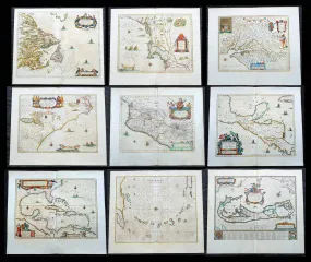 1662 Joan Blaeu Complete Set of 9 Antique Maps of North America from Atlas Major, 1st Edition