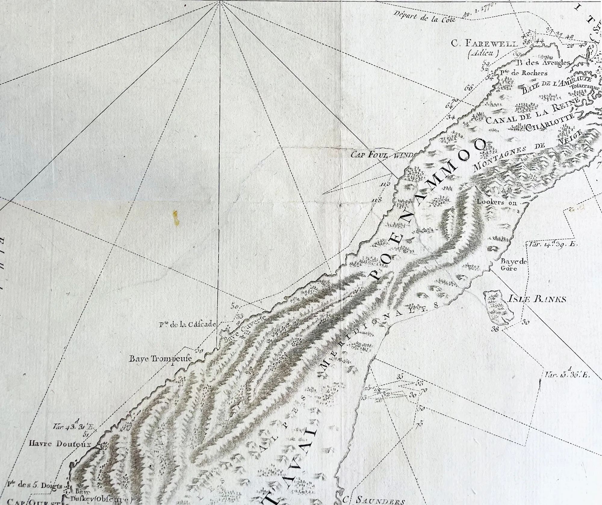 1774 Captain James Cook Antique Map, 1st Printed Chart of New Zealand