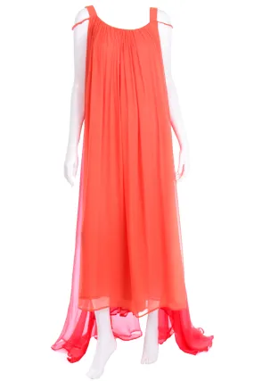 1970s Yves Saint Laurent Couture Silk Orange & Red Evening Gown