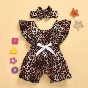 2-piece Leopard Pattern Jumpsuit & Headband for Baby Girl Children's clothing wholesale