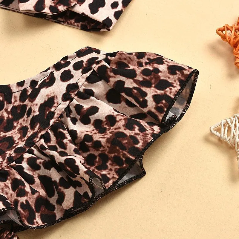 2-piece Leopard Pattern Jumpsuit & Headband for Baby Girl Children's clothing wholesale