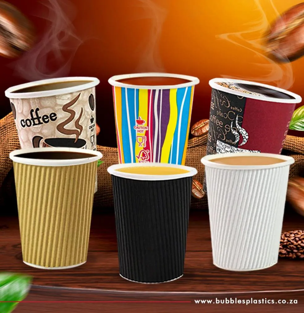 250ml Disposable Coffee Cups Single Wall Patterned 5pack