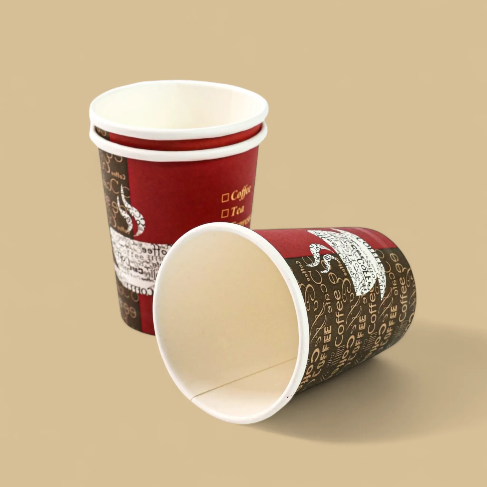 250ml Disposable Coffee Cups Single Wall Patterned 5pack