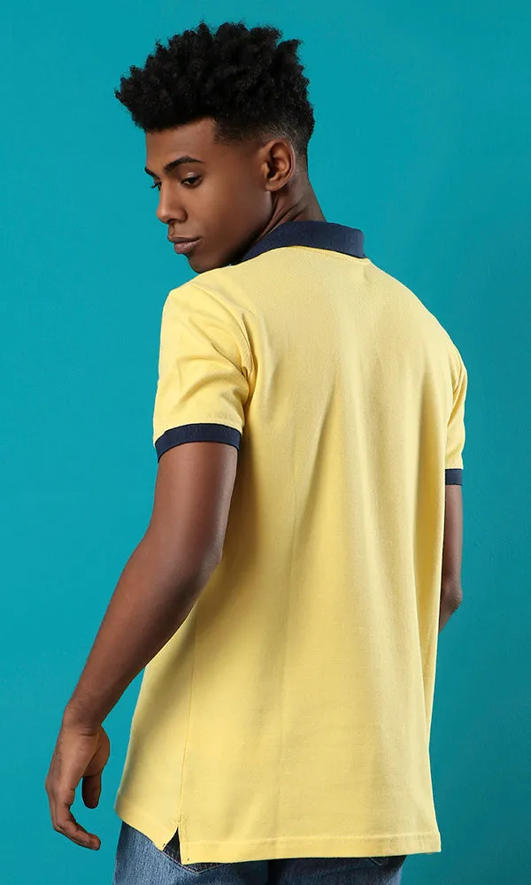 28299 Pique Buttoned Neck Yellow Basic Polo Shirt