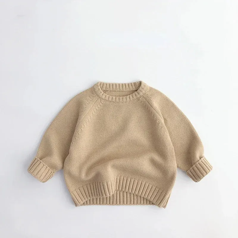 3469C Children Sweater 2022 Autumn Winter All Match Boy's Sweater Knitted Retro Pullover Shoulder Jacket Loose Cotton Pullover