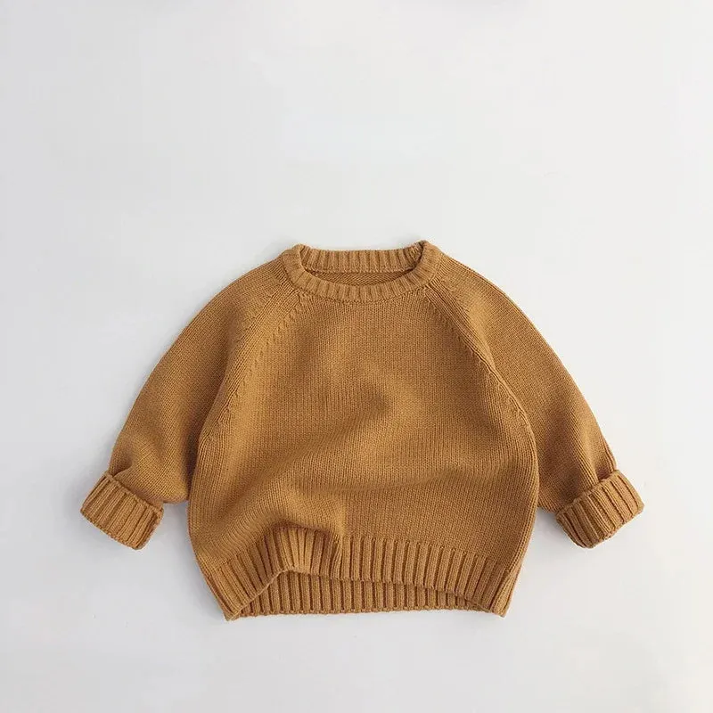 3469C Children Sweater 2022 Autumn Winter All Match Boy's Sweater Knitted Retro Pullover Shoulder Jacket Loose Cotton Pullover