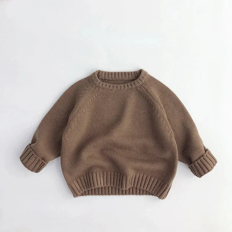 3469C Children Sweater 2022 Autumn Winter All Match Boy's Sweater Knitted Retro Pullover Shoulder Jacket Loose Cotton Pullover