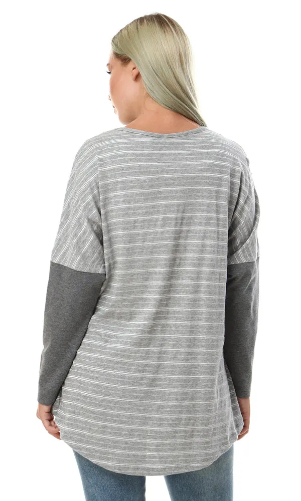 57701 Striped High Low Grey Shades Top