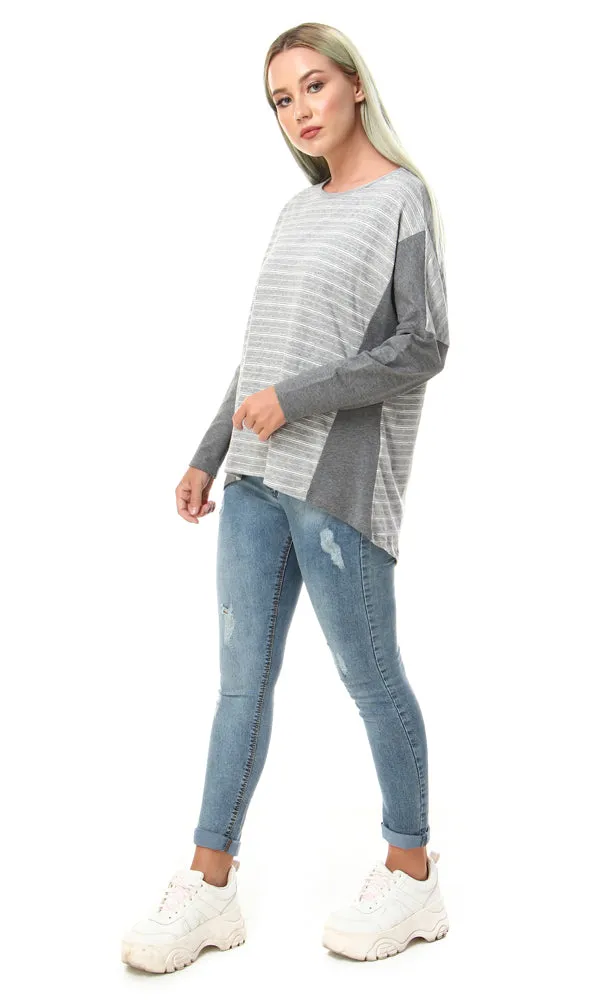 57701 Striped High Low Grey Shades Top