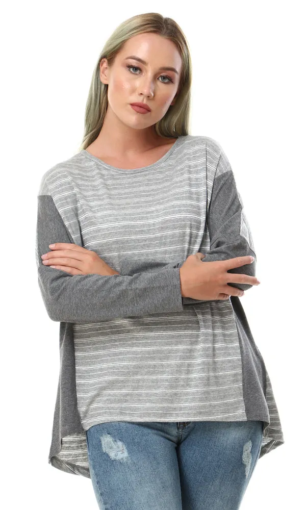 57701 Striped High Low Grey Shades Top