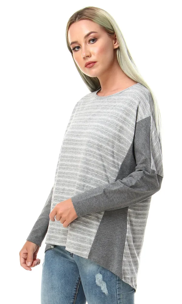 57701 Striped High Low Grey Shades Top