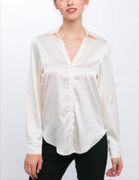 Aaliyah Silky Button Up Long Sleeve Blouse (Assorted Colors)