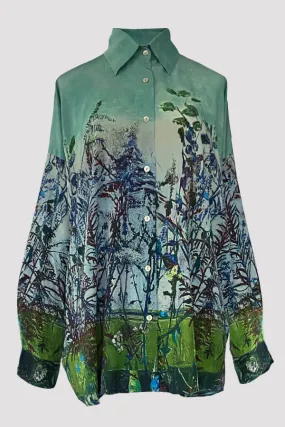 Aphaea Wild Twigs Green Crepe de Chine Shirt