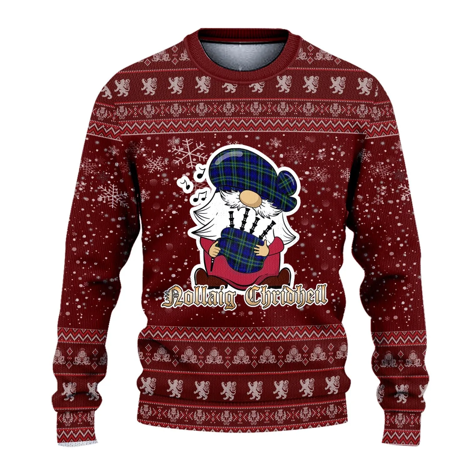 Arbuthnot Modern Clan Christmas Family Ugly Sweater with Funny Gnome Playing Bagpipes