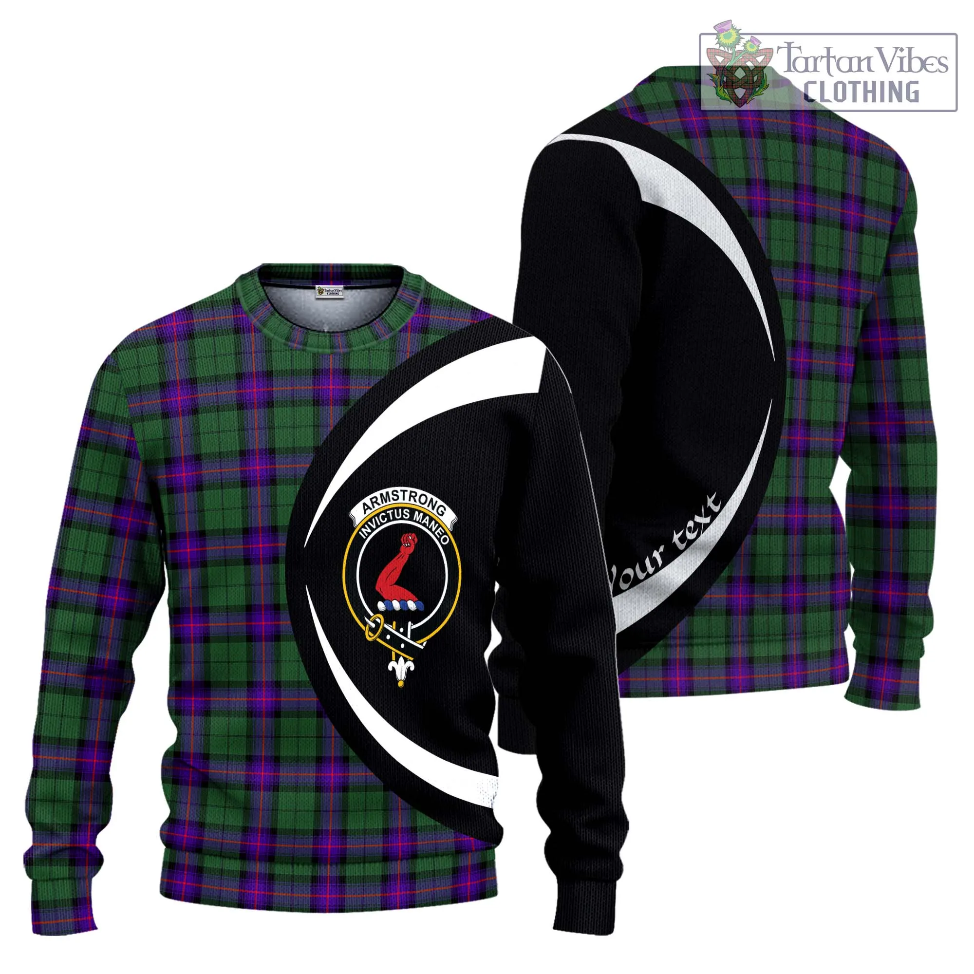 Armstrong Modern Tartan Ugly Sweater with Family Crest Circle Style