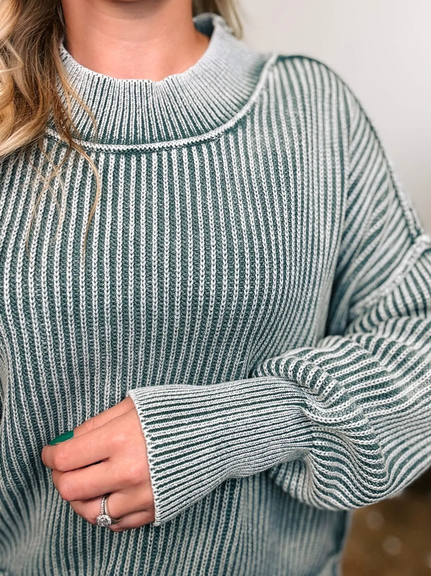 Ash Jade Acid Washed Ribbed Side Slit Sweater