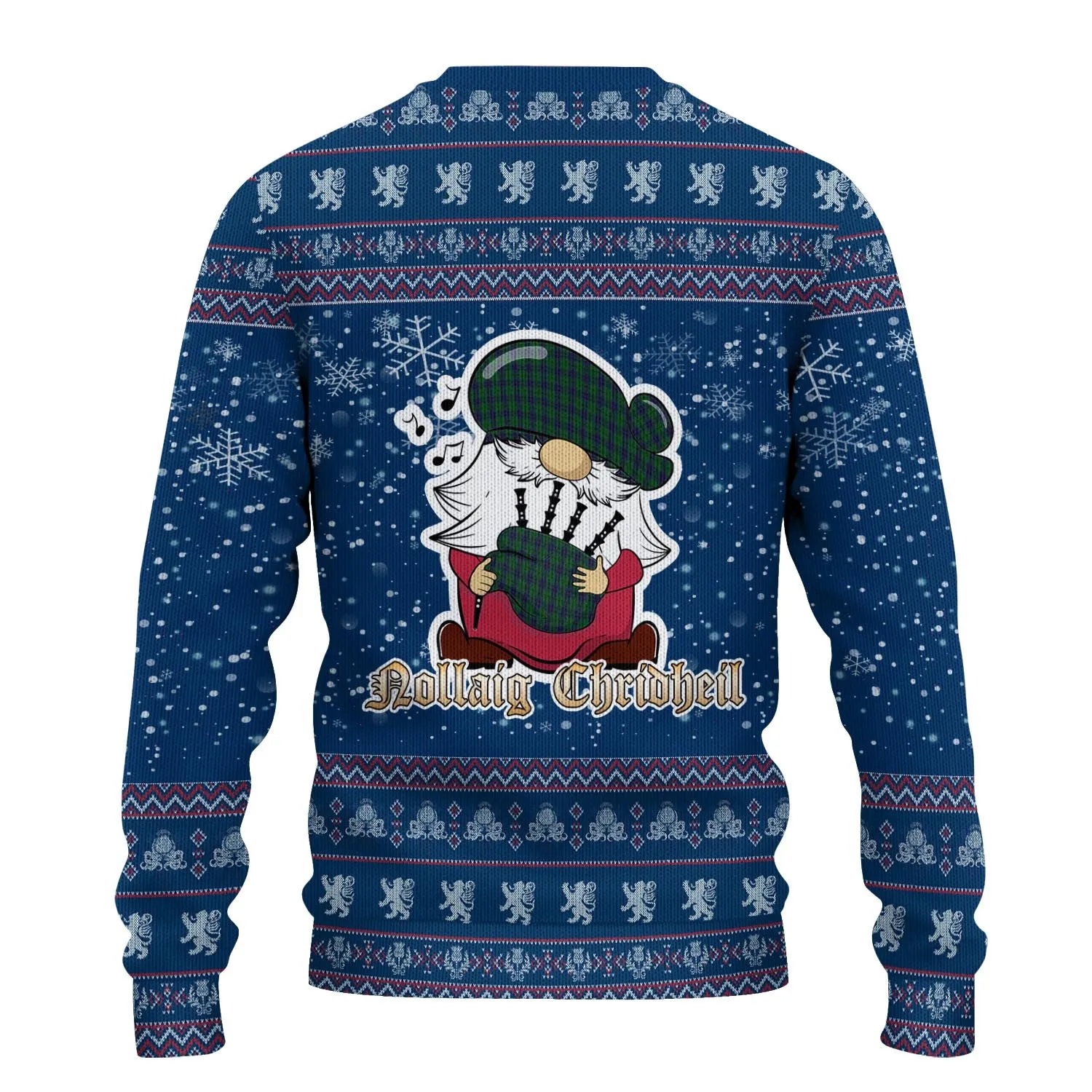 Austin Clan Christmas Family Ugly Sweater with Funny Gnome Playing Bagpipes