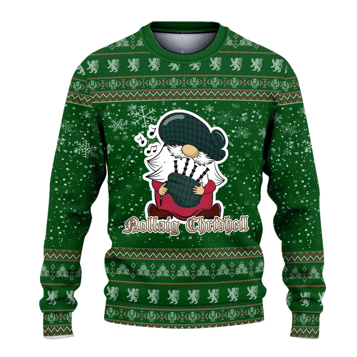 Austin Clan Christmas Family Ugly Sweater with Funny Gnome Playing Bagpipes