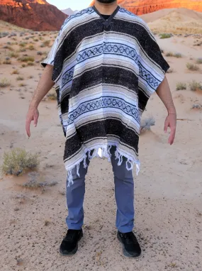 Authentic Mexican Poncho with Stripes | Brown