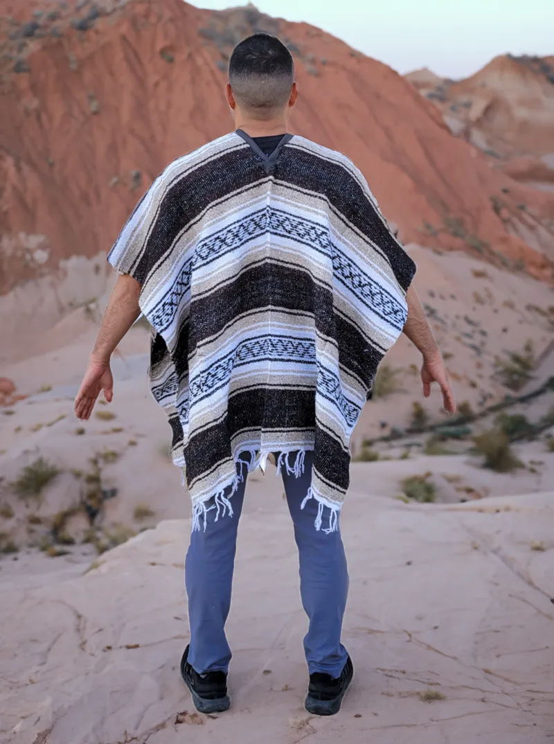 Authentic Mexican Poncho with Stripes | Brown