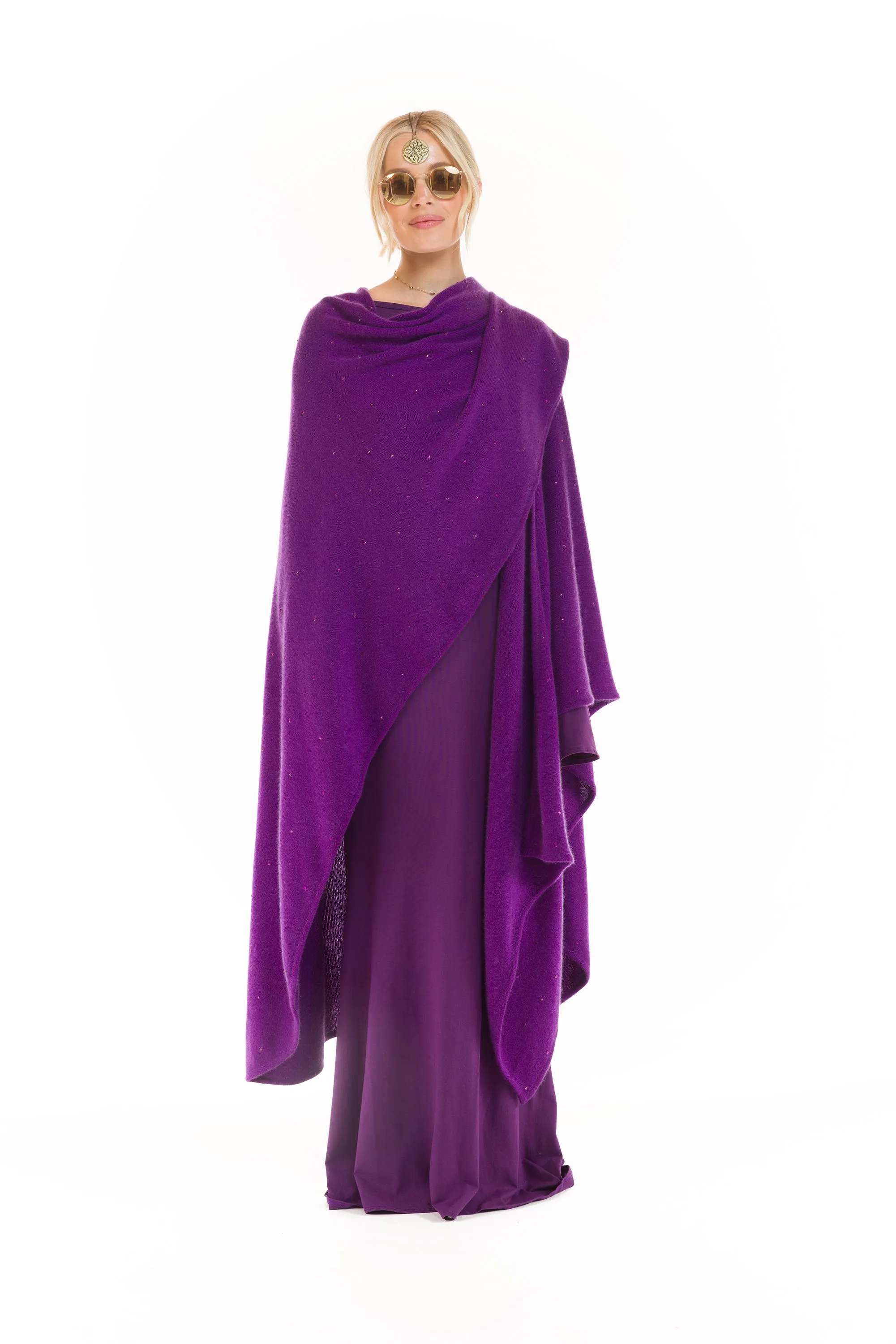 AVALON JEWELLED CASHMERE CAPE ROYAL PURPLE