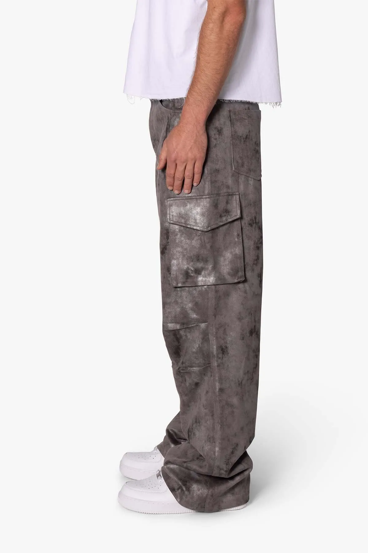 Baggy Dual Tone Sueded Cargo Pants - Grey