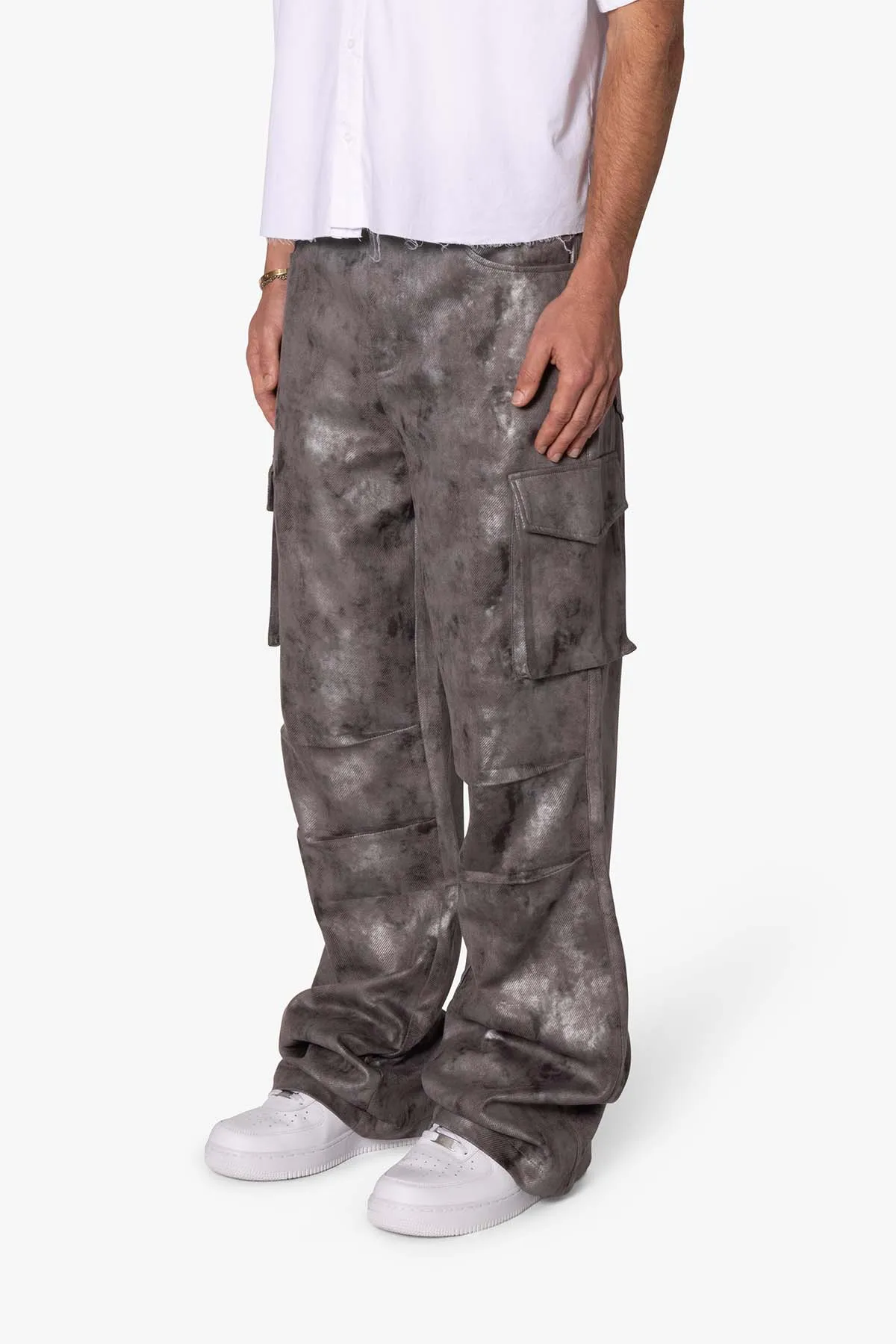 Baggy Dual Tone Sueded Cargo Pants - Grey