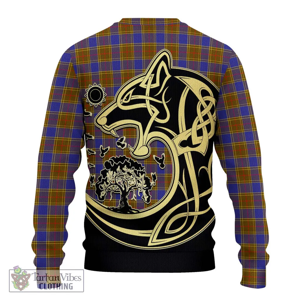 Balfour Tartan Ugly Sweater with Family Crest Celtic Wolf Style