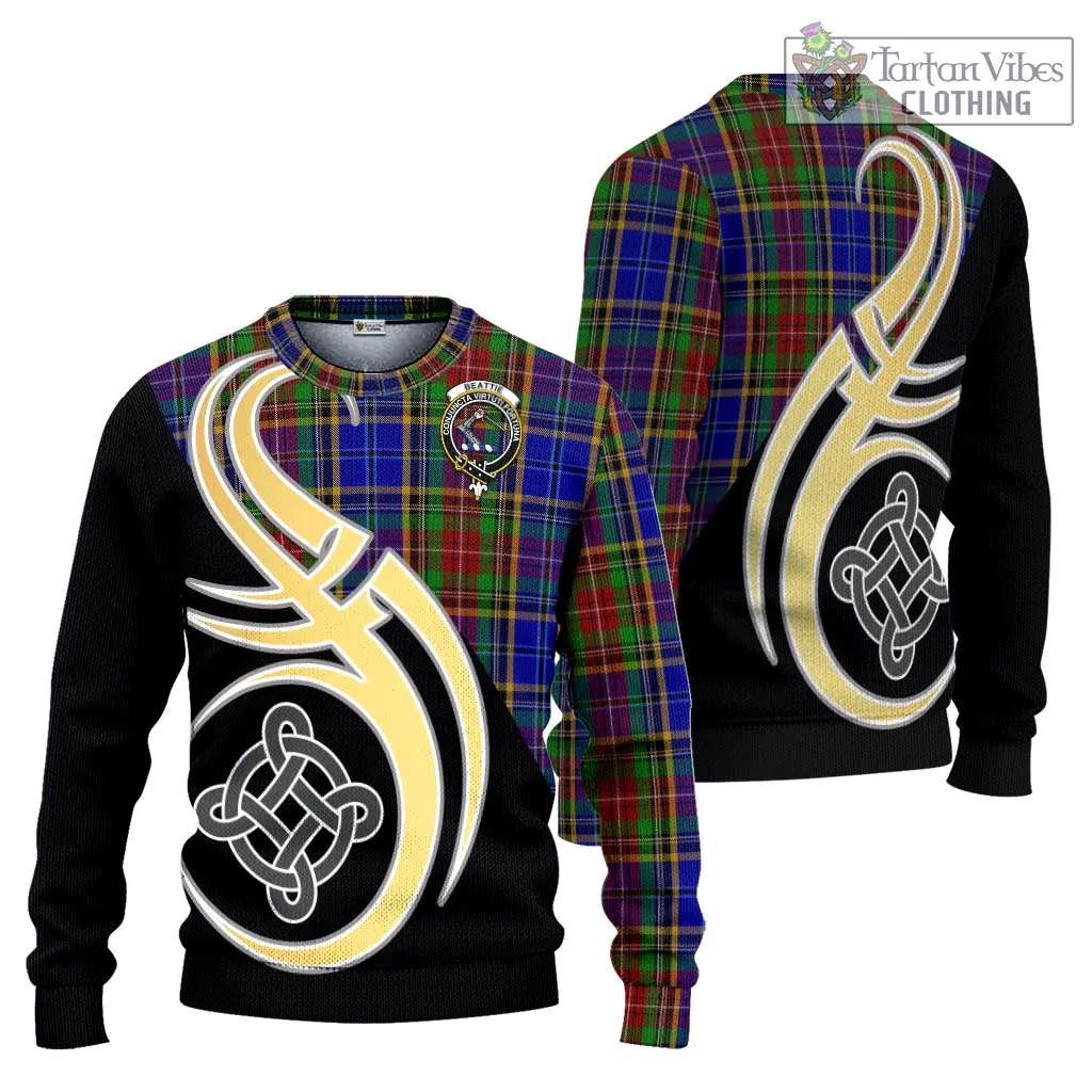 Beattie Tartan Ugly Sweater with Family Crest and Celtic Symbol Style