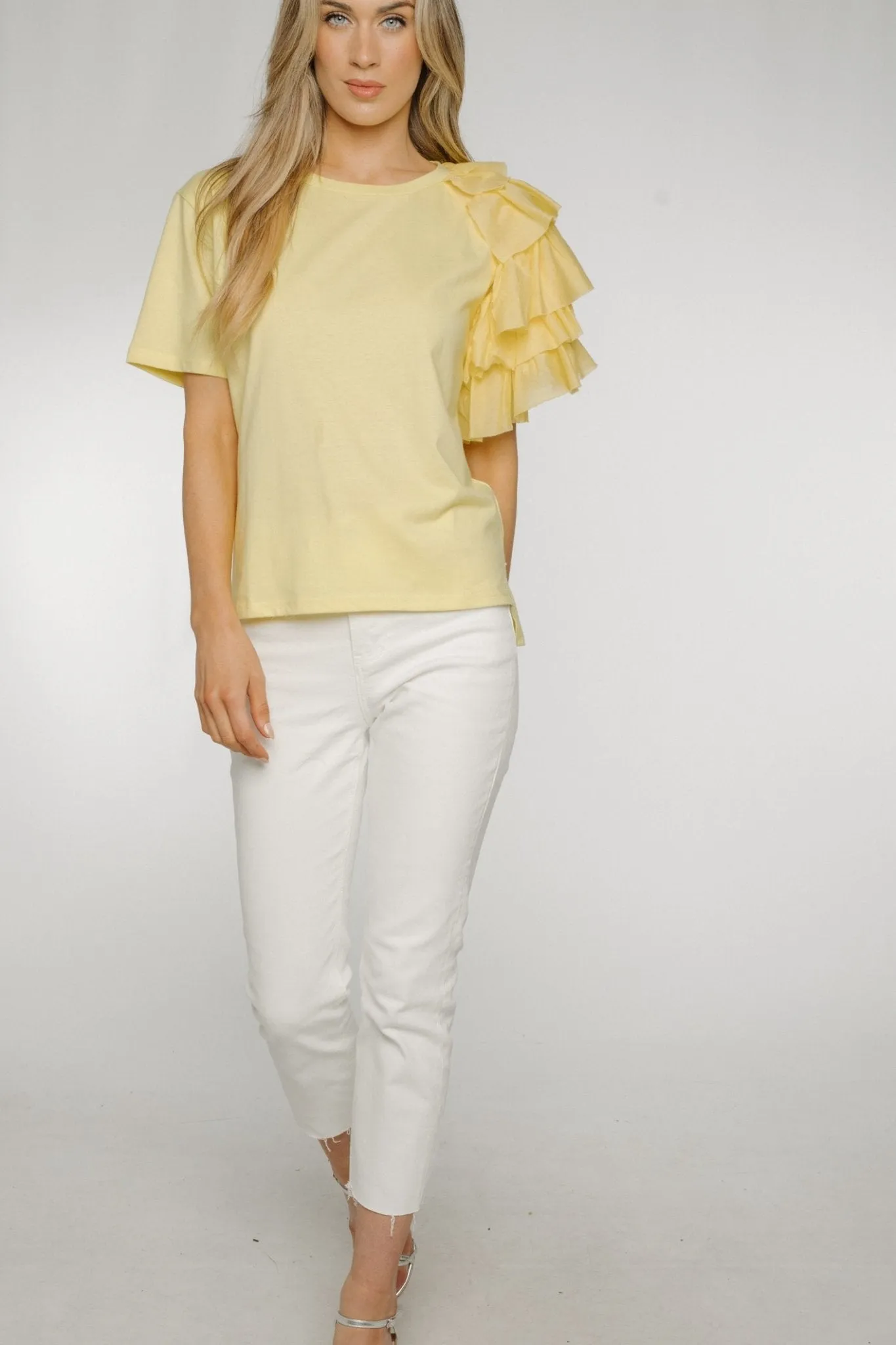 Becca Frill Shoulder T-shirt In Yellow