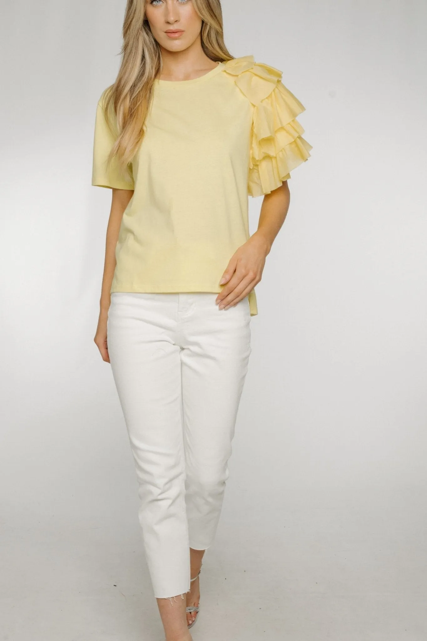 Becca Frill Shoulder T-shirt In Yellow