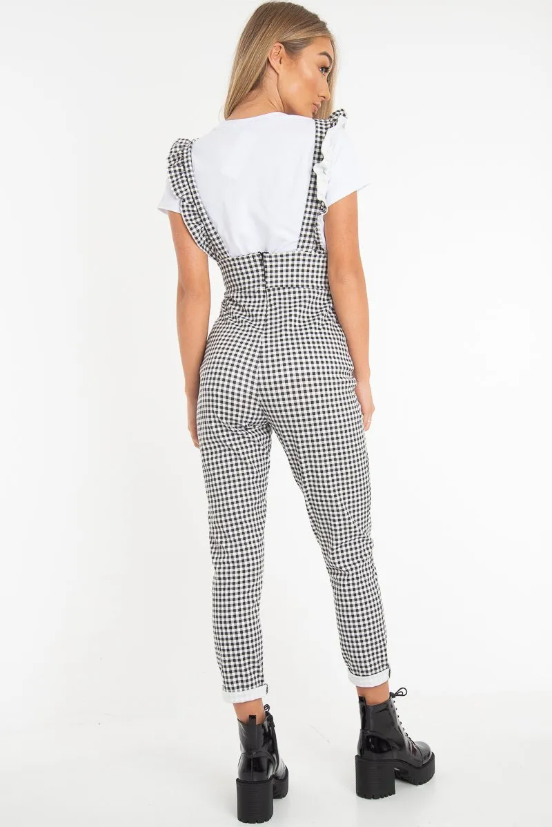 Black & White Check Straight Leg Jumpsuit - Payslee