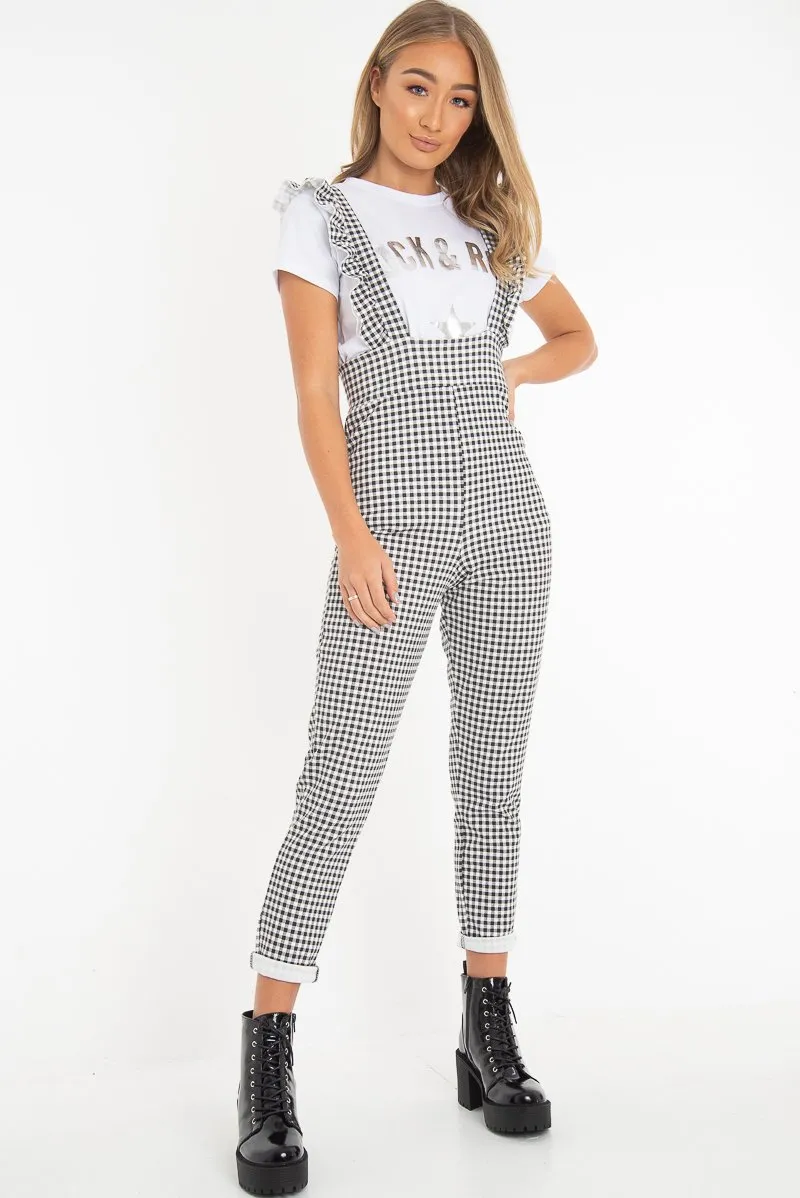 Black & White Check Straight Leg Jumpsuit - Payslee