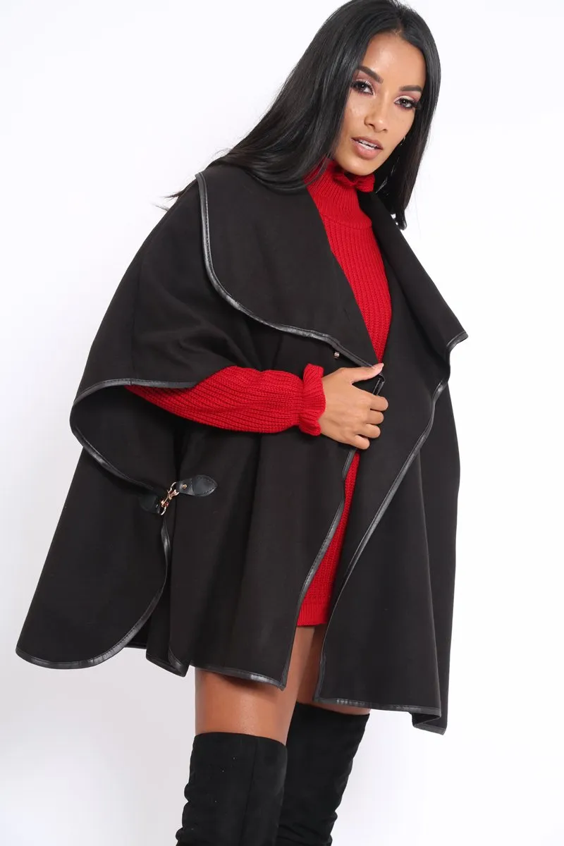 Black Buckle Clasp Poncho - Jozie