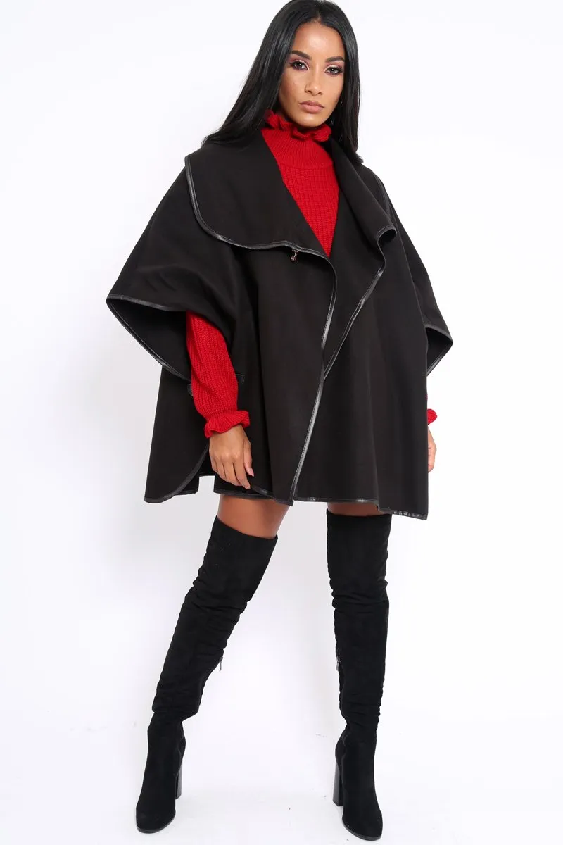 Black Buckle Clasp Poncho - Jozie