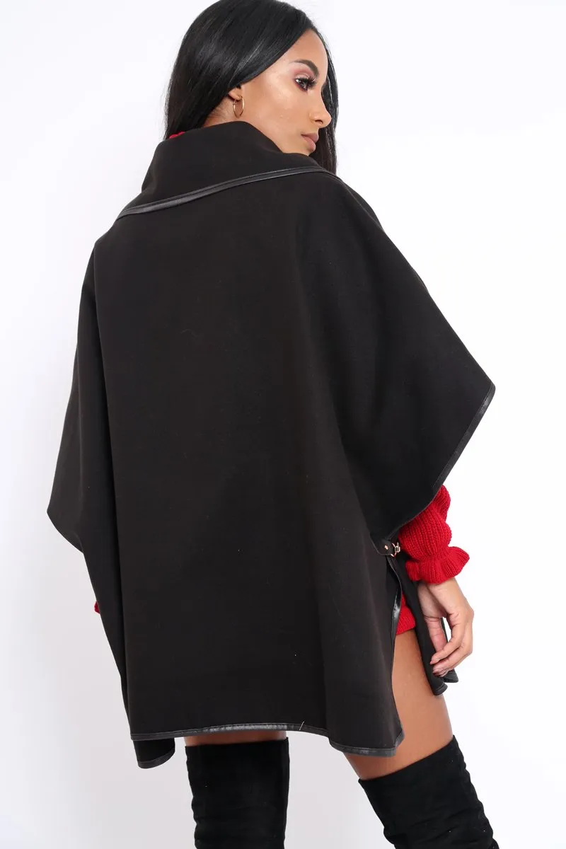 Black Buckle Clasp Poncho - Jozie