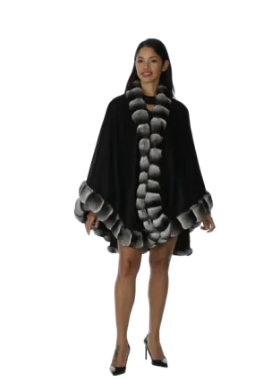 Black Cashmere Cape with Chinchilla Trim