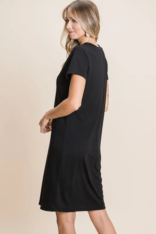 Black Faux Button Dress