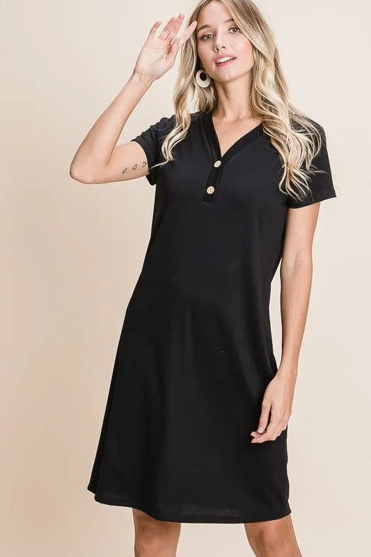 Black Faux Button Dress