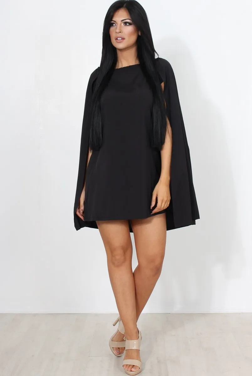 Black Off The Shoulder Cape Dress-Verity