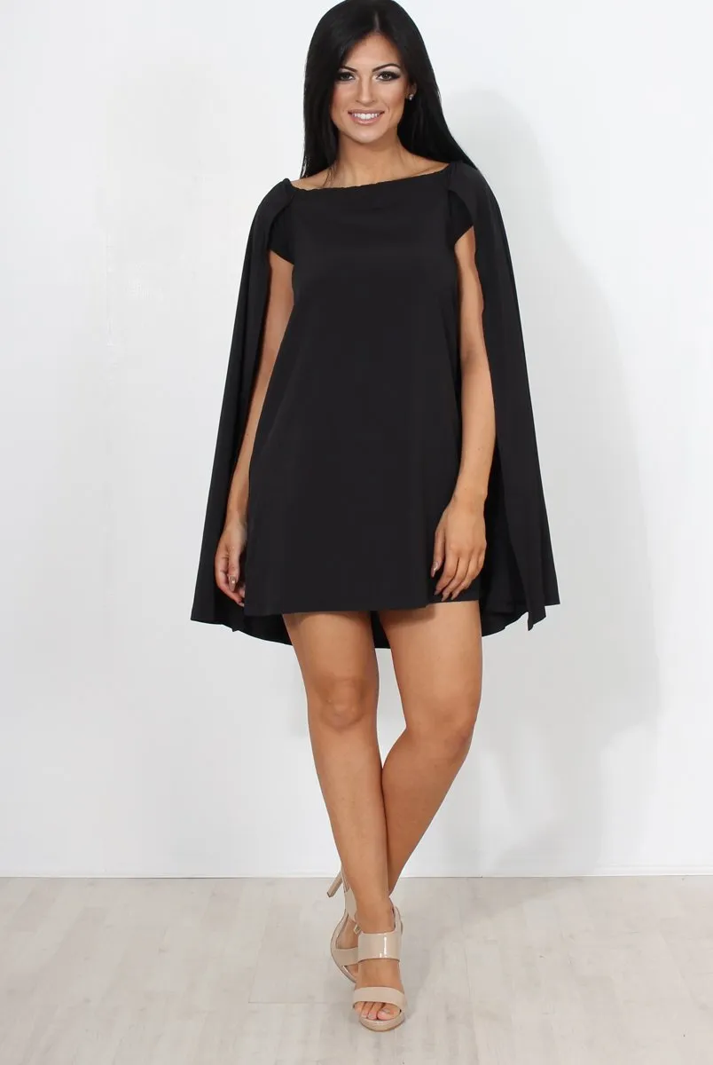 Black Off The Shoulder Cape Dress-Verity