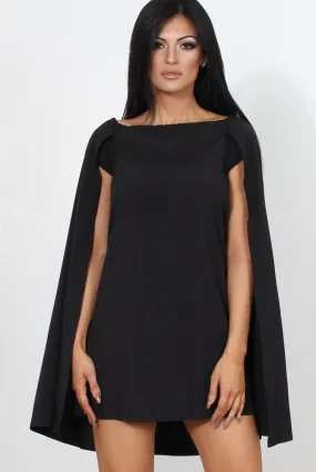 Black Off The Shoulder Cape Dress-Verity