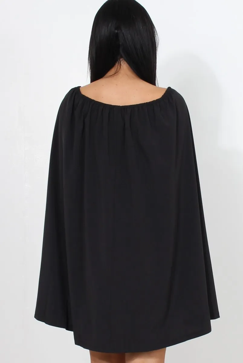 Black Off The Shoulder Cape Dress-Verity