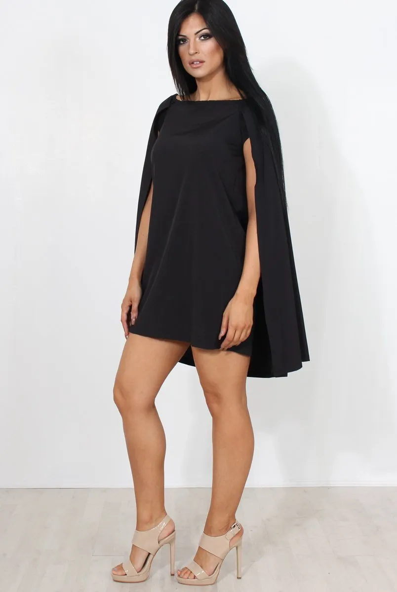 Black Off The Shoulder Cape Dress-Verity