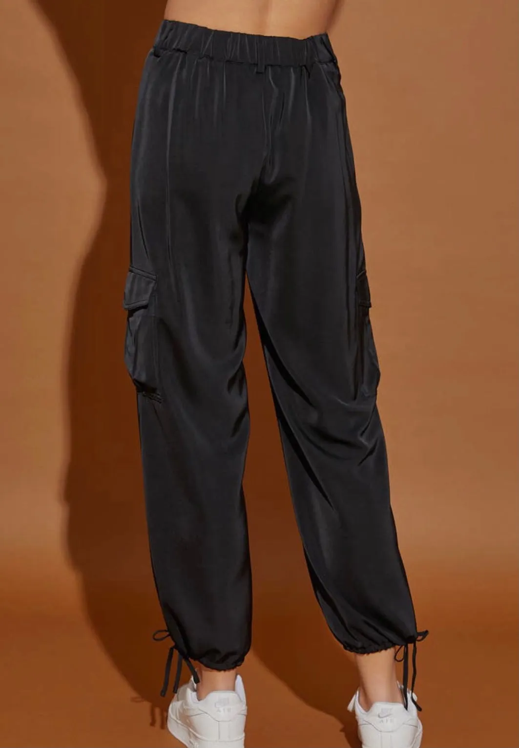 Black Satin Cargo Pant