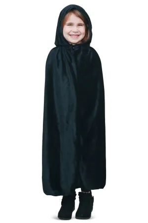 Black Velvet Hooded Cape - Kids Long Velour Vampire and Superhero Halloween Costume Cloak with Hood for Boys and Girls